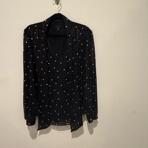 Ann Taylor Black Blouse with White Dots